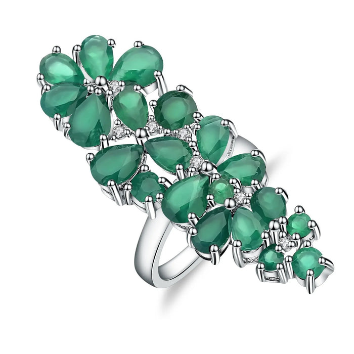 Green agate multi-stone ring in sterling silver