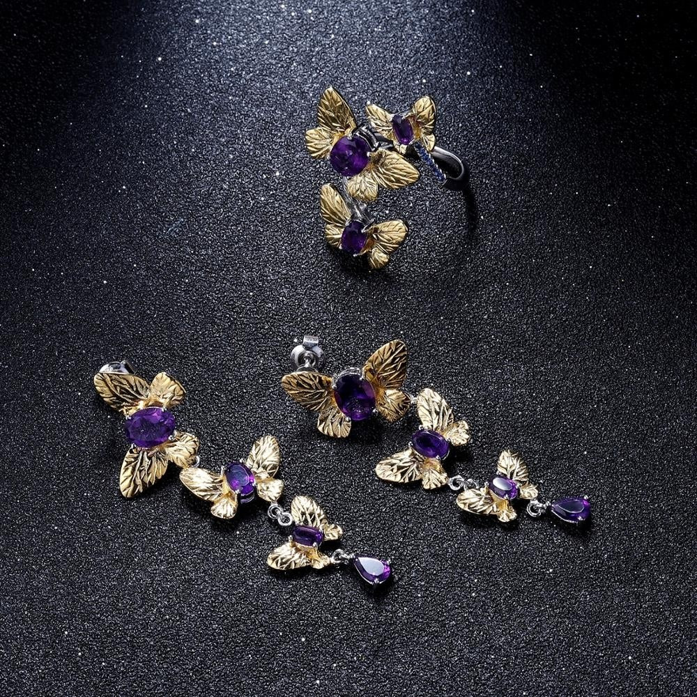 Amethyst butterfly jewellery set
