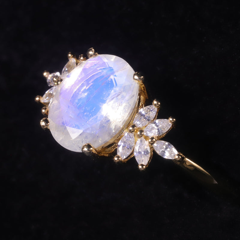 Rainbow moonstone ring, carried for stillness