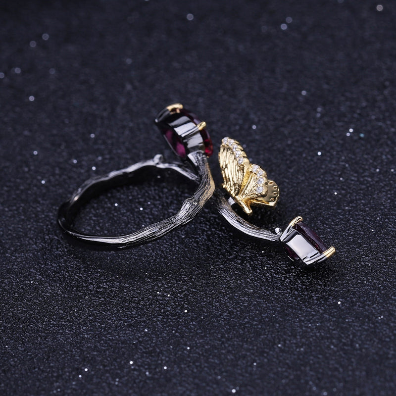 Rhodolite garnet butterfly ring, carried for love