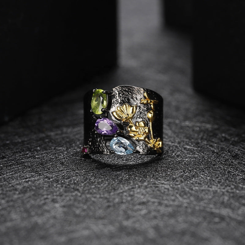 Bee garden multi-stone ring, carried for abundance