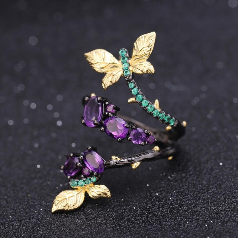 Amethyst ring in black rhodium, carried for clarity