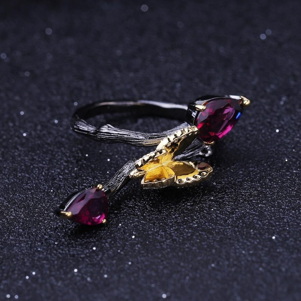 The Turning Wing — Rhodolite Garnet Butterfly Ring