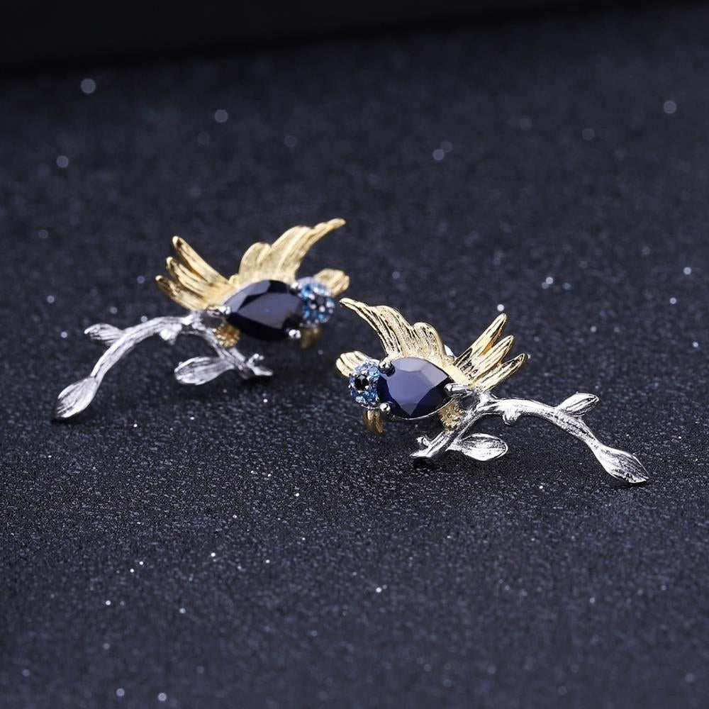 Sapphire Flight — Blue Sapphire Bird Ring & Earrings