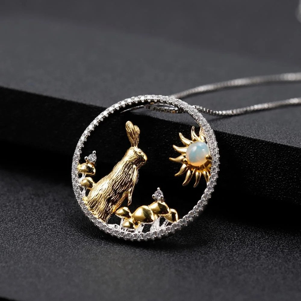 Light Crossing — African Opal Rabbit Zodiac Necklace