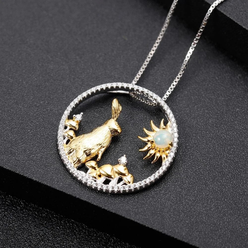 Light Crossing — African Opal Rabbit Zodiac Necklace