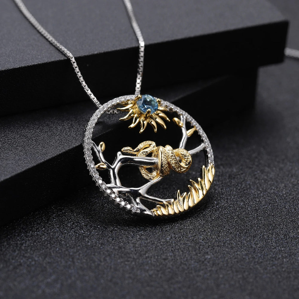 Snake zodiac necklace with natural Swiss blue topaz