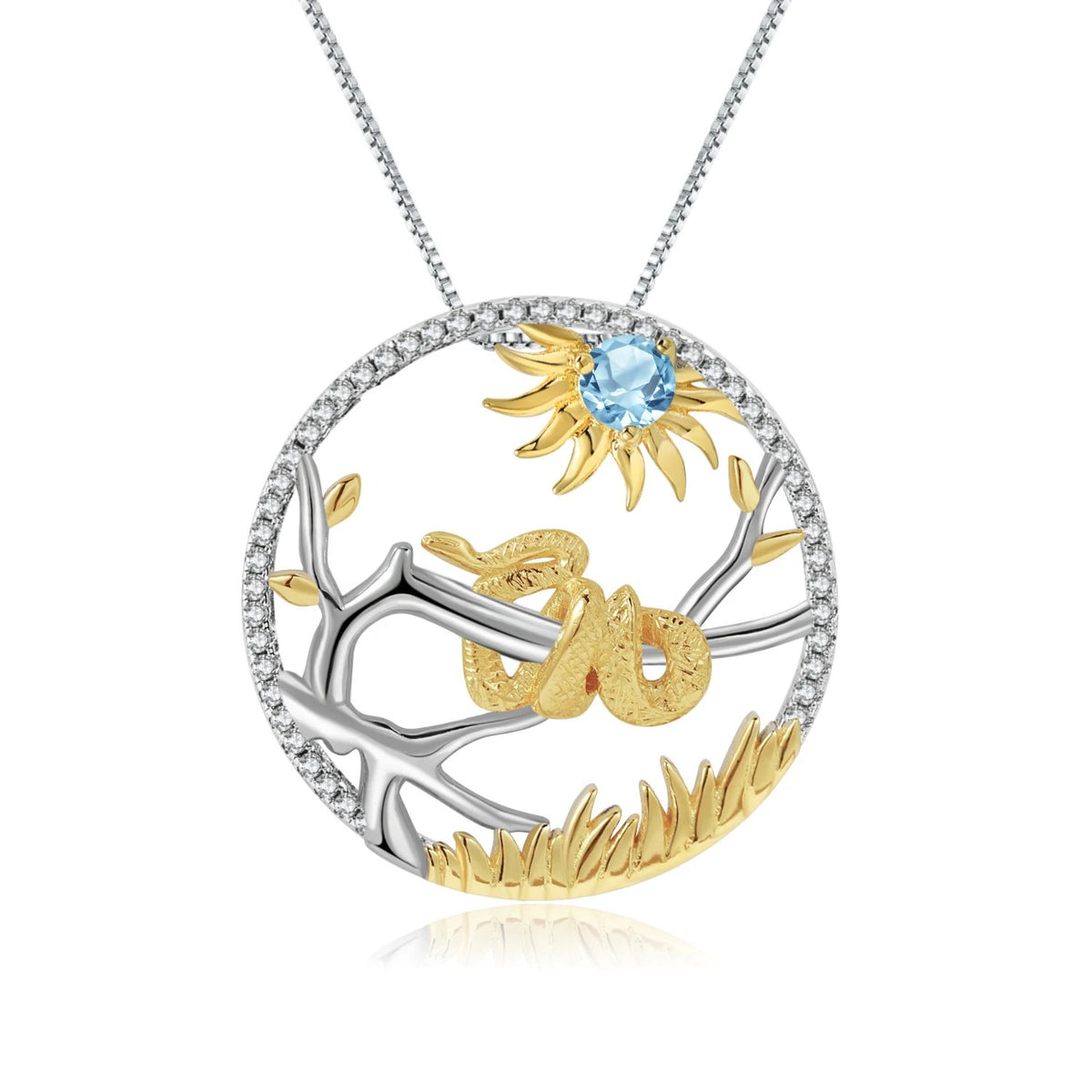 The Shed Skin — Swiss Blue Topaz Snake Zodiac Necklace
