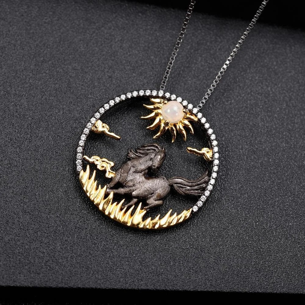 Open Road — African Opal Horse Zodiac Necklace