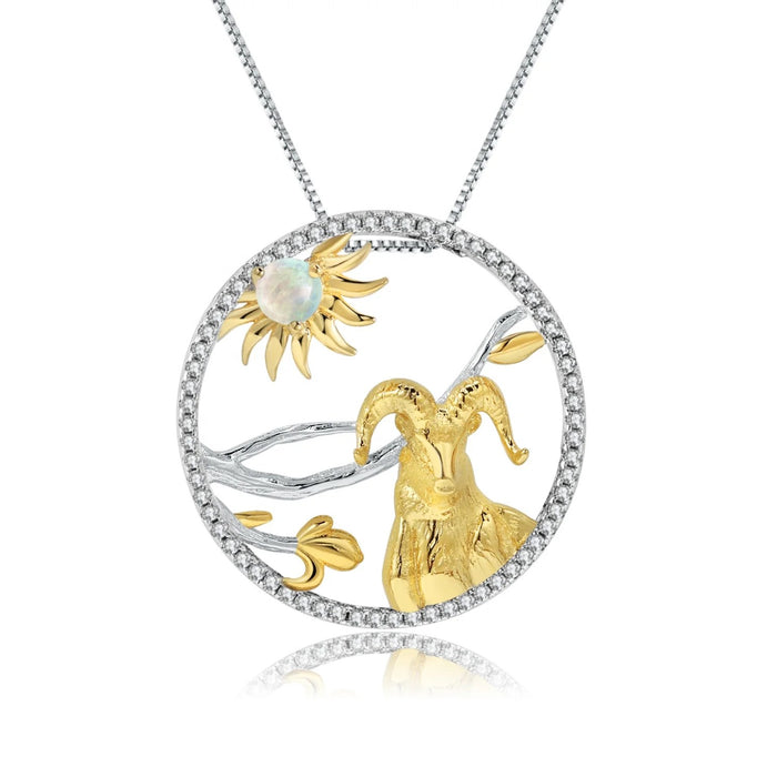 Goat zodiac necklace with natural African opal