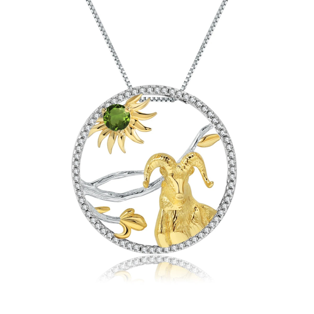 Quiet Resistance — African Opal & Chrome Diopside Goat Zodiac Necklace
