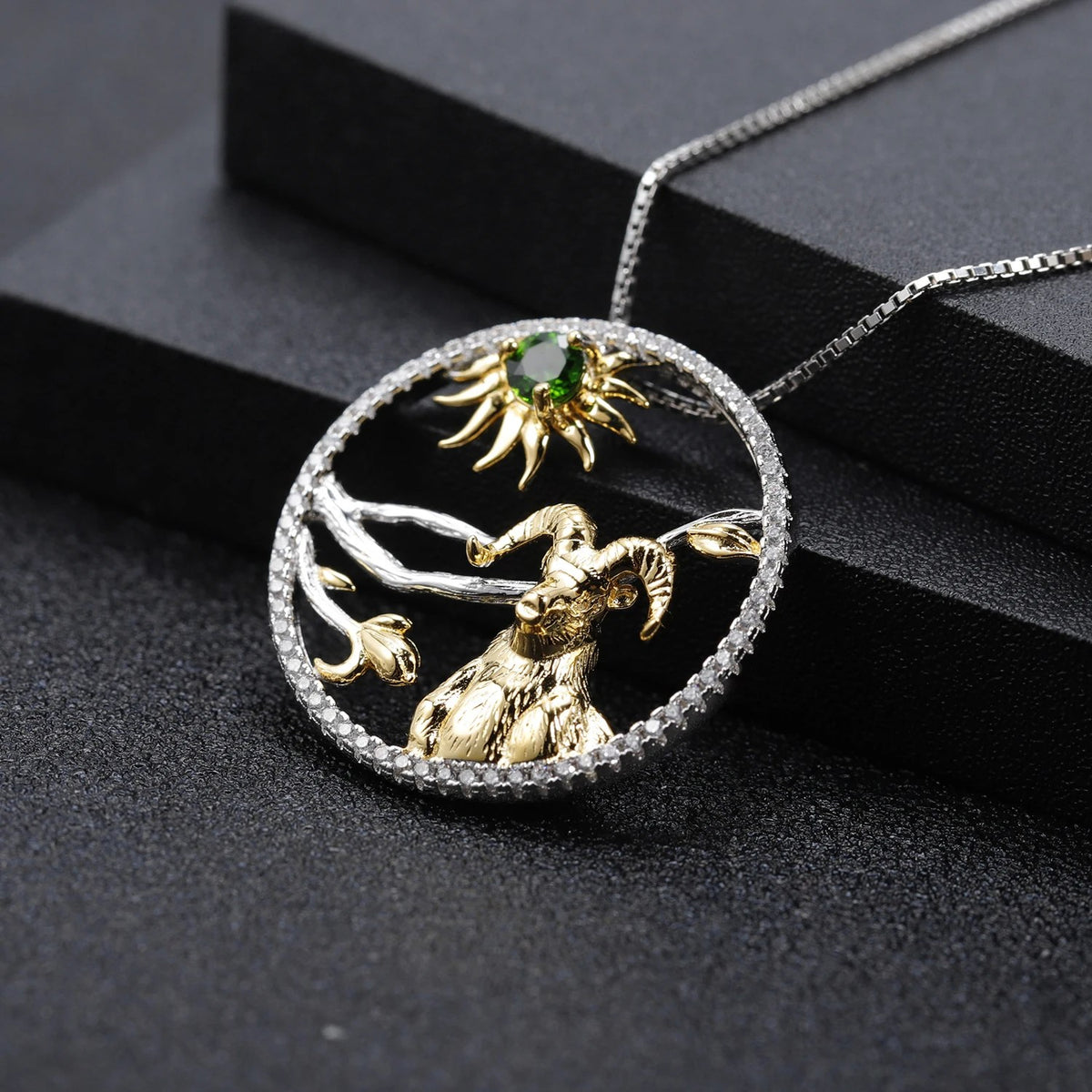 Quiet Resistance — African Opal & Chrome Diopside Goat Zodiac Necklace