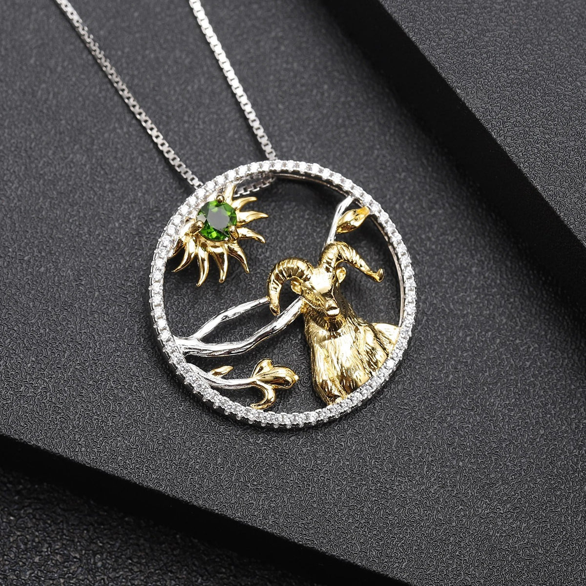 Quiet Resistance — African Opal & Chrome Diopside Goat Zodiac Necklace
