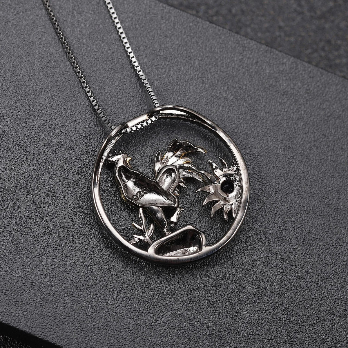 Rooster zodiac pendant, reverse in sterling silver