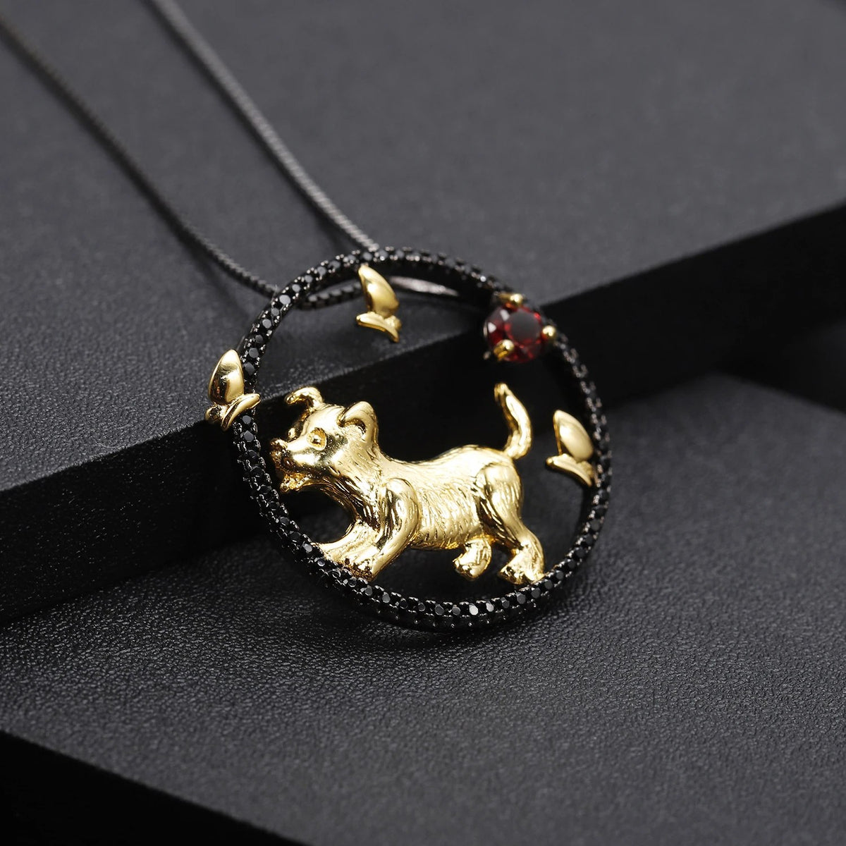 The Loyal Circle — Garnet Dog Zodiac Necklace