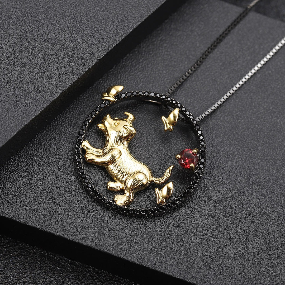 The Loyal Circle — Garnet Dog Zodiac Necklace