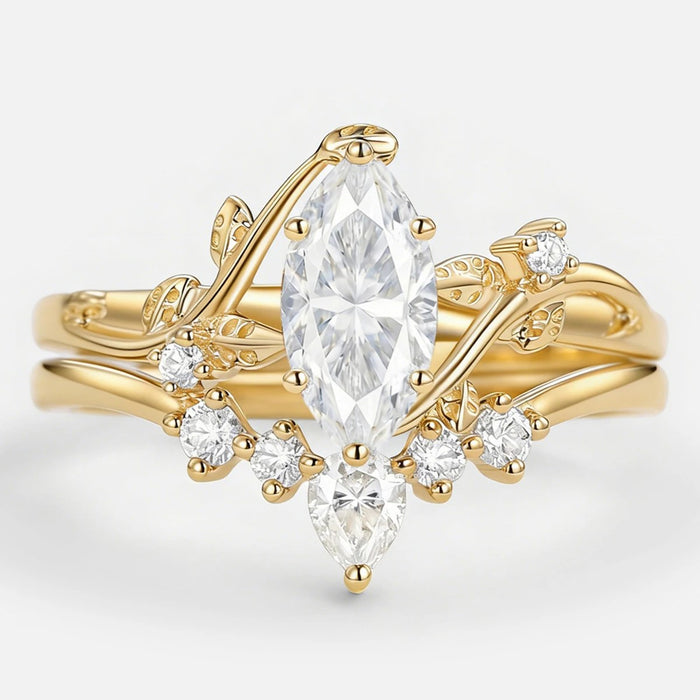 Knot of Light — Marquise Moissanite Branch Ring Set