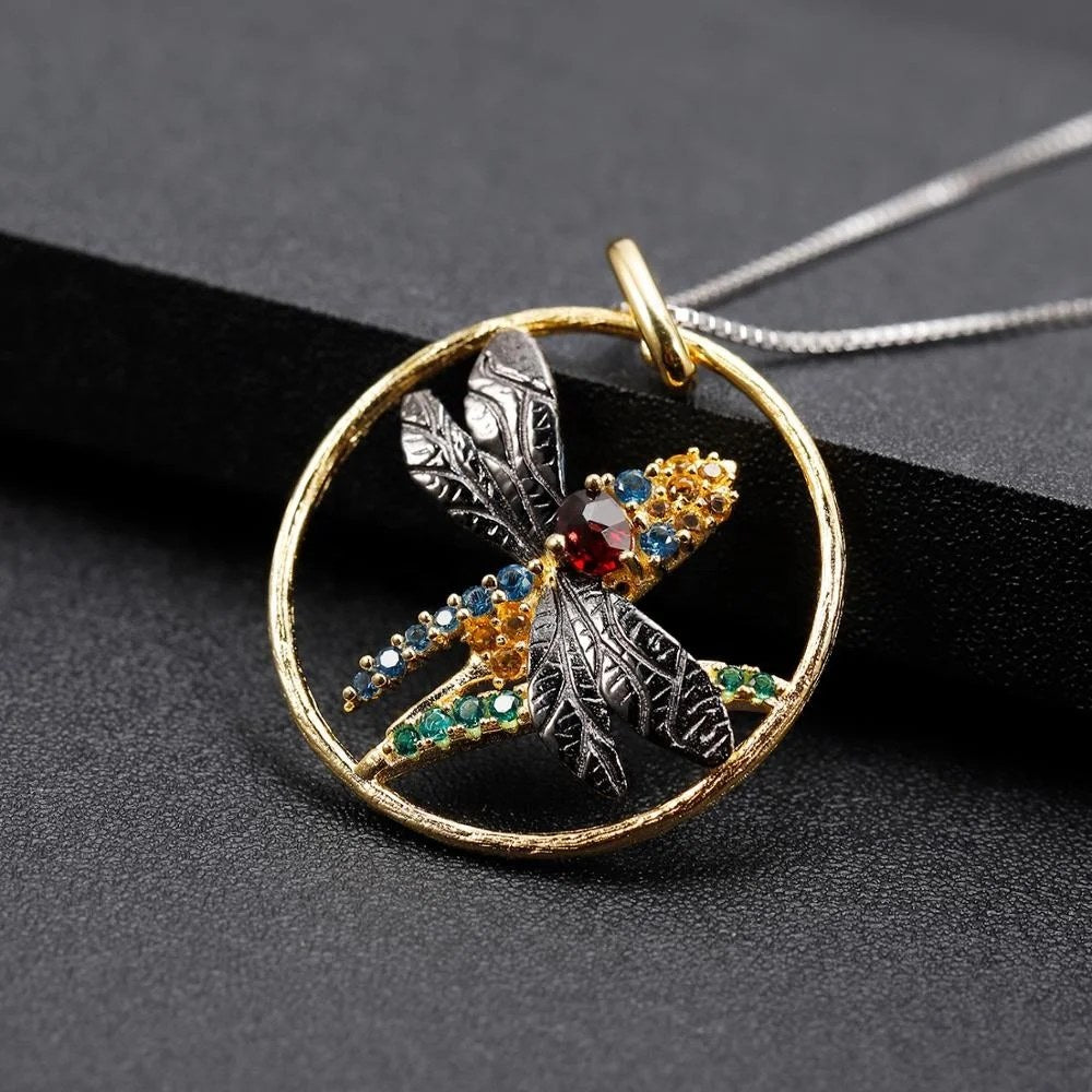 Quick Wing — Black Garnet Dragonfly Necklace