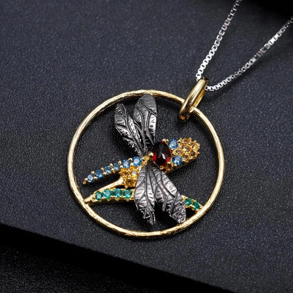 Quick Wing — Black Garnet Dragonfly Necklace