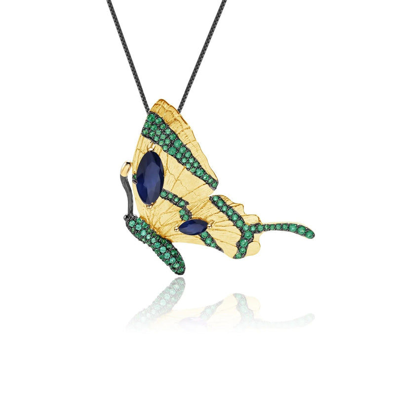 Blue sapphire butterfly necklace and brooch