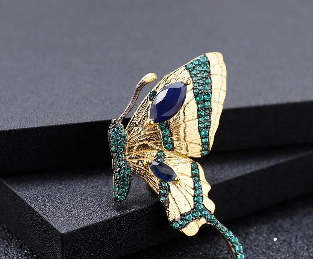 Sapphire Wing — Blue Sapphire Butterfly Necklace and Brooch