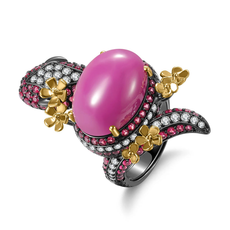 Lab-grown pink star ruby flower ring in sterling silver