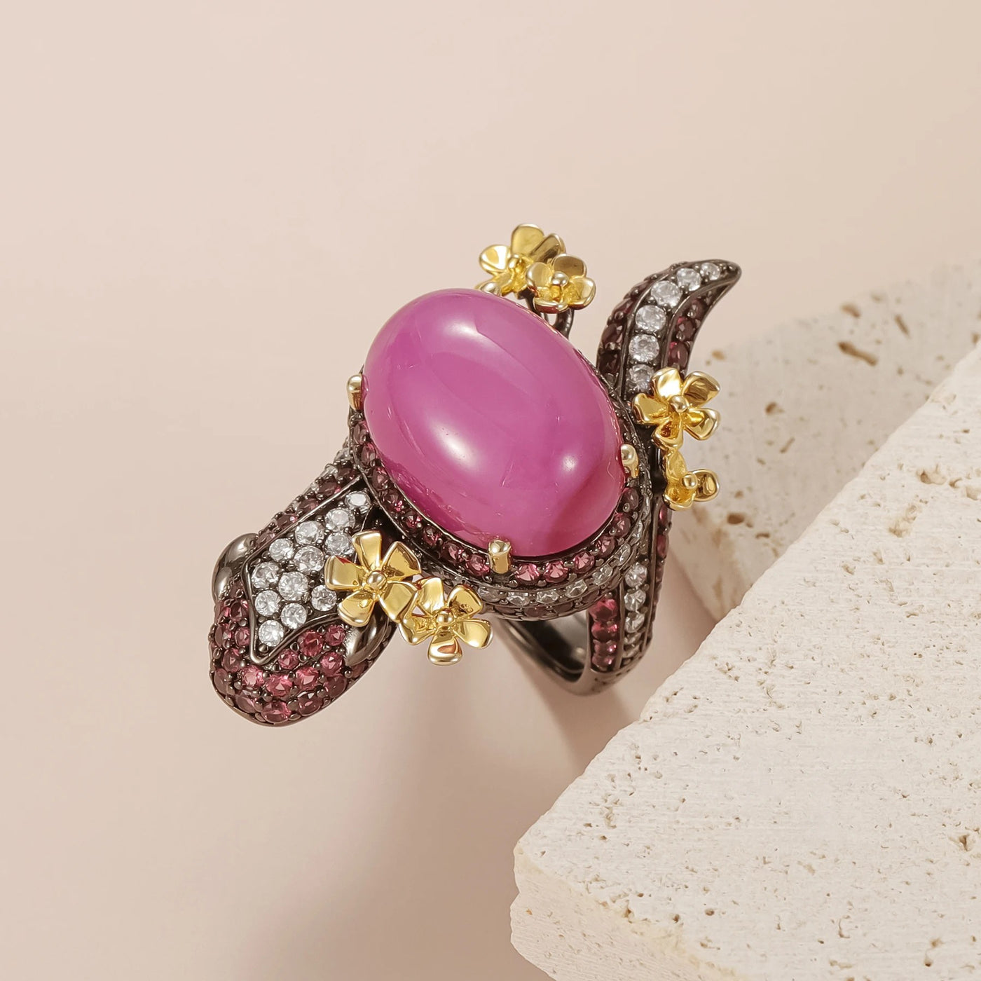 Pink Star — Lab-Grown Star Ruby Flower Ring