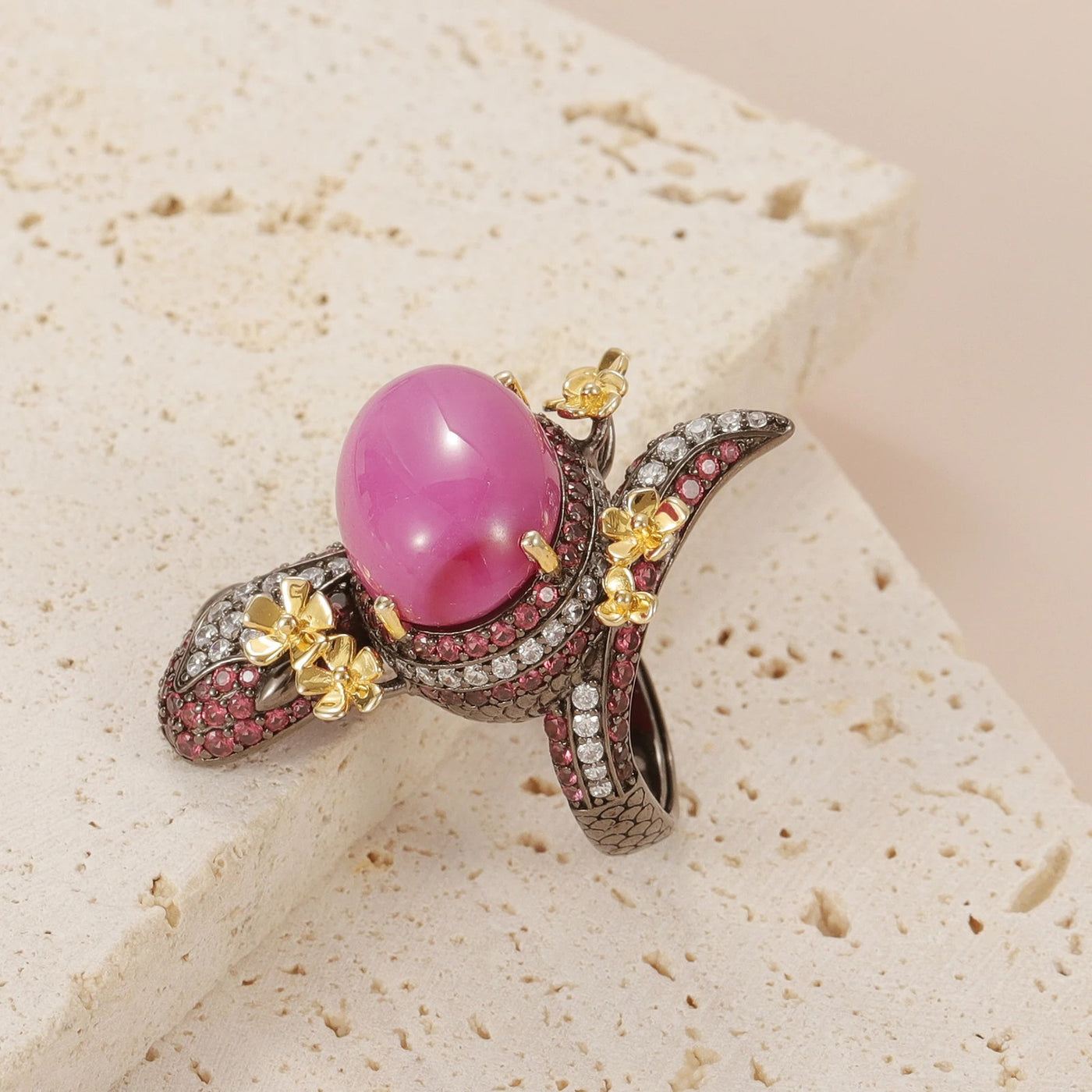 Pink Star — Lab-Grown Star Ruby Flower Ring