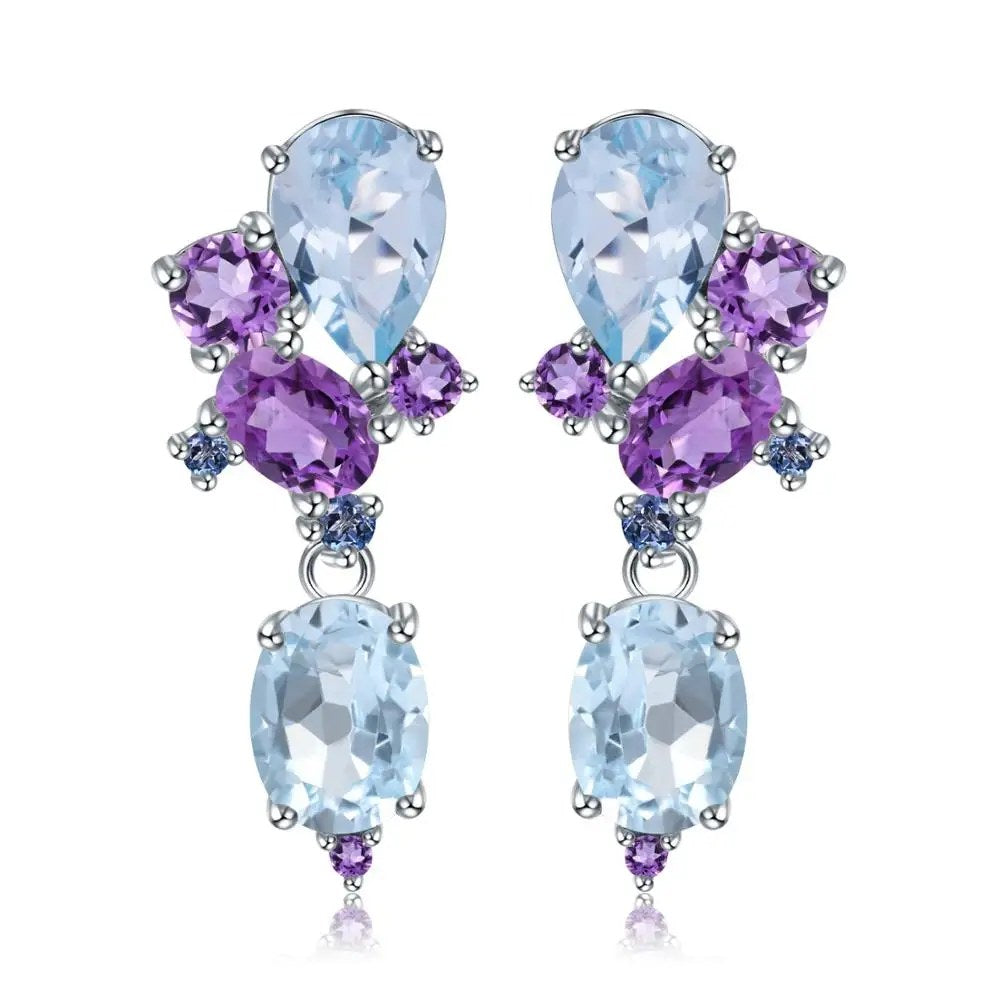 Open Current — Sky Blue Topaz & Amethyst Drop Earrings