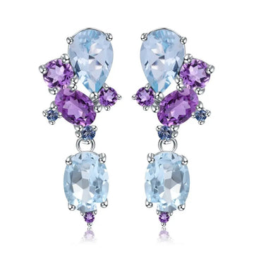 Open Current — Sky Blue Topaz & Amethyst Drop Earrings