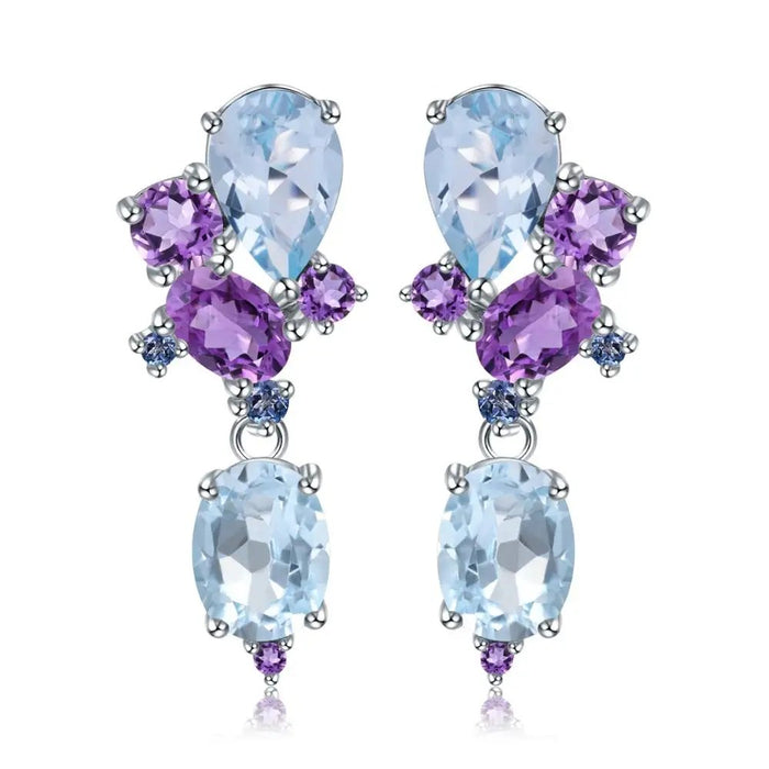 Open Current — Sky Blue Topaz & Amethyst Drop Earrings