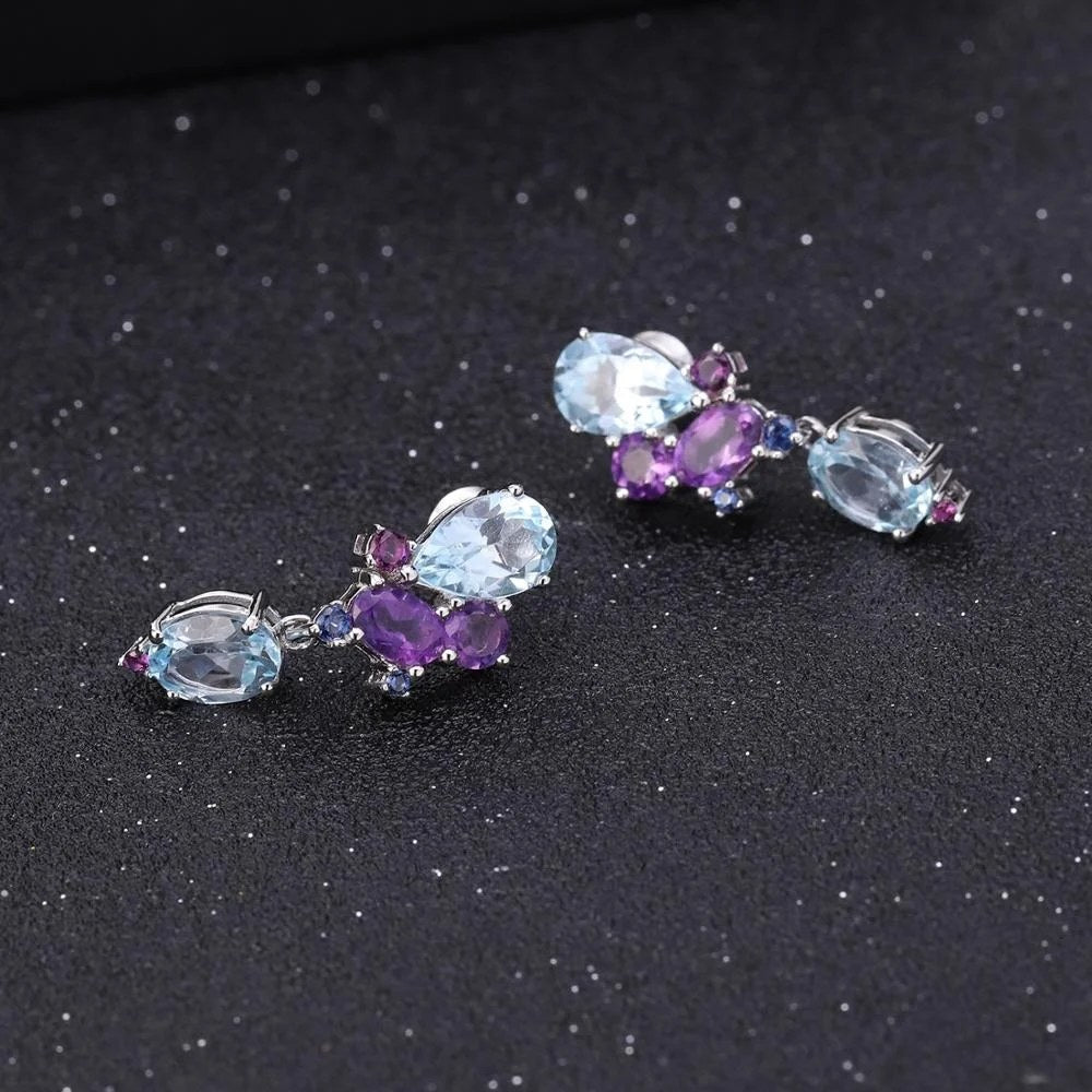 Open Current — Sky Blue Topaz & Amethyst Drop Earrings
