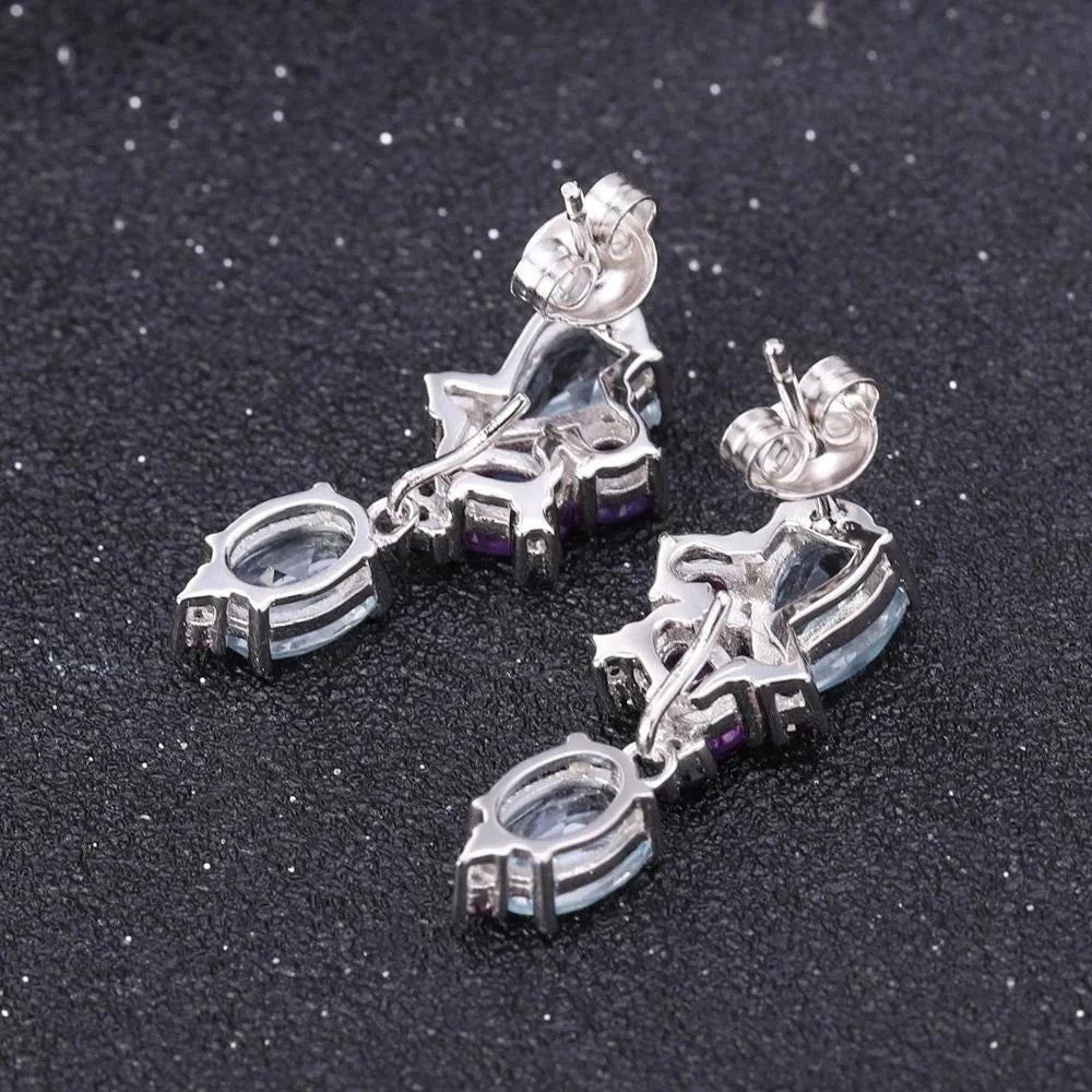 Open Current — Sky Blue Topaz & Amethyst Drop Earrings