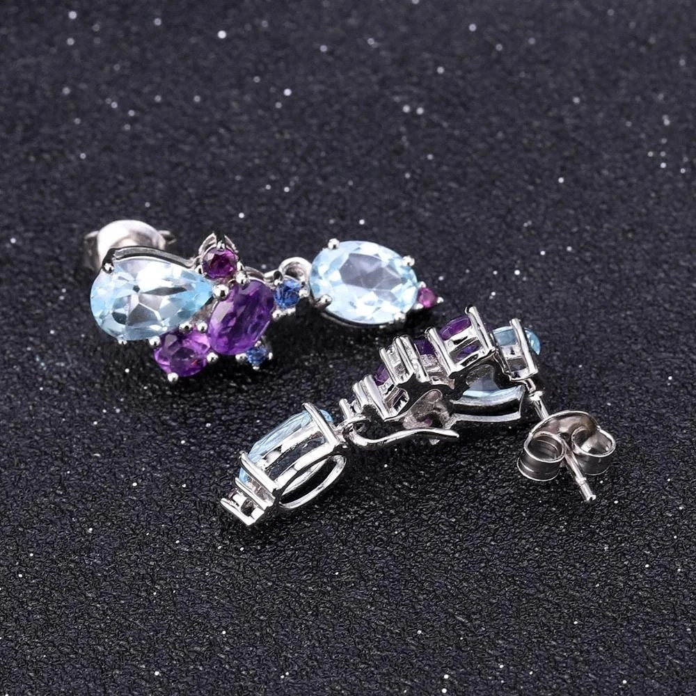 Open Current — Sky Blue Topaz & Amethyst Drop Earrings