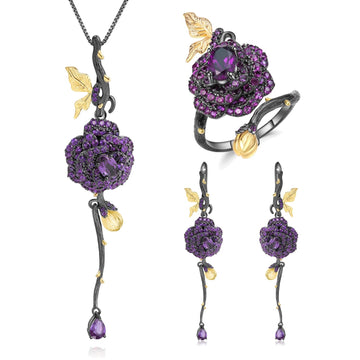 Night Garden — Amethyst Botanical Jewellery Set