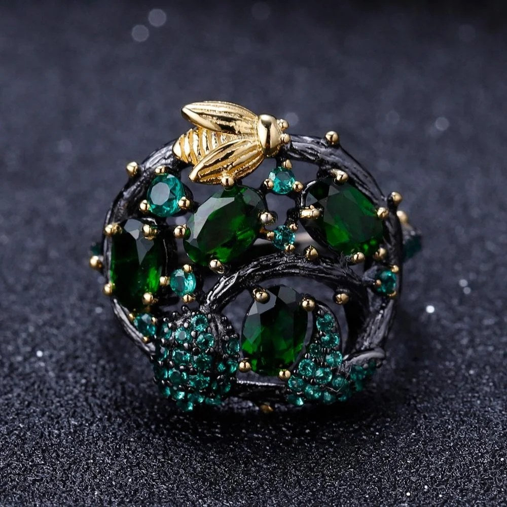 Dark Shoot — Chrome Diopside Flower Ring