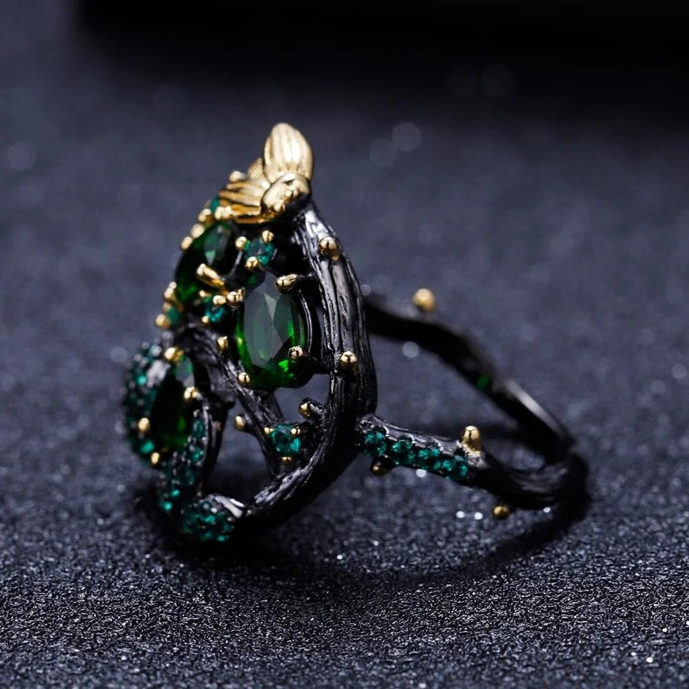 Dark Shoot — Chrome Diopside Flower Ring