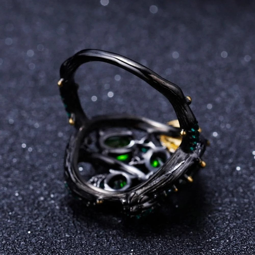 Dark Shoot — Chrome Diopside Flower Ring