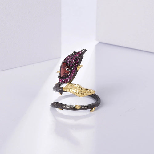 Garnet heart ring, front view