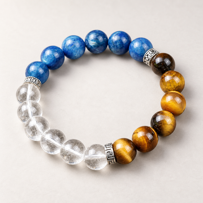 The Spoken Line blue apatite, quartz and tiger's eye beaded bracelet
