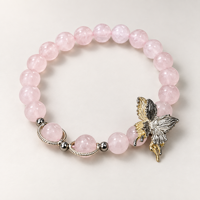 Pink Wing rose quartz butterfly beaded bracelet