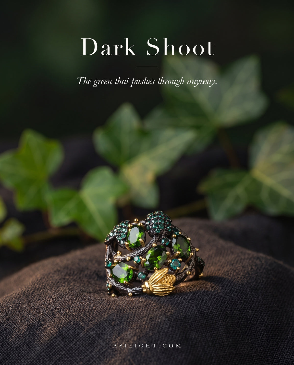Dark Shoot — Chrome Diopside Flower Ring