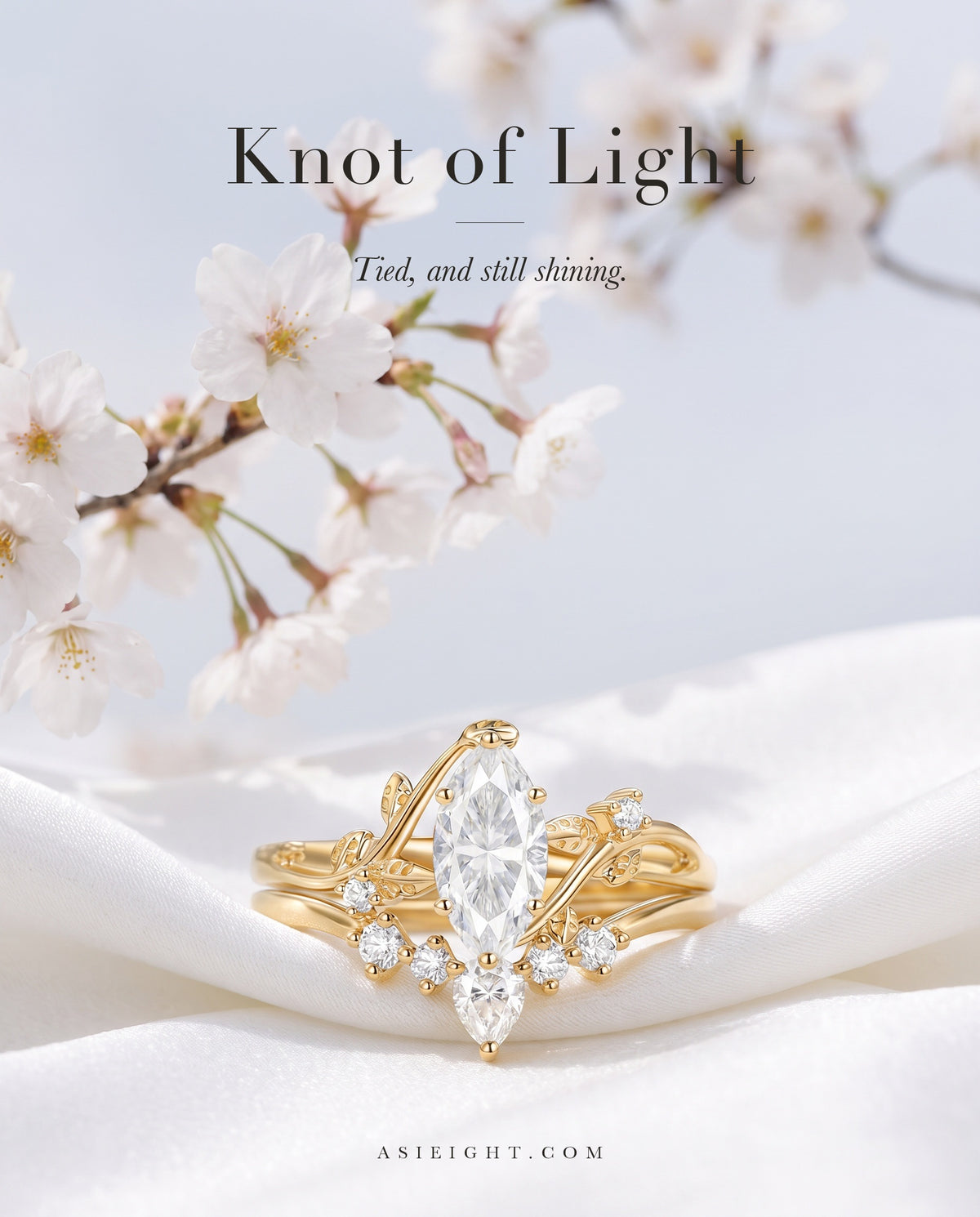 Knot of Light — Marquise Moissanite Branch Ring Set