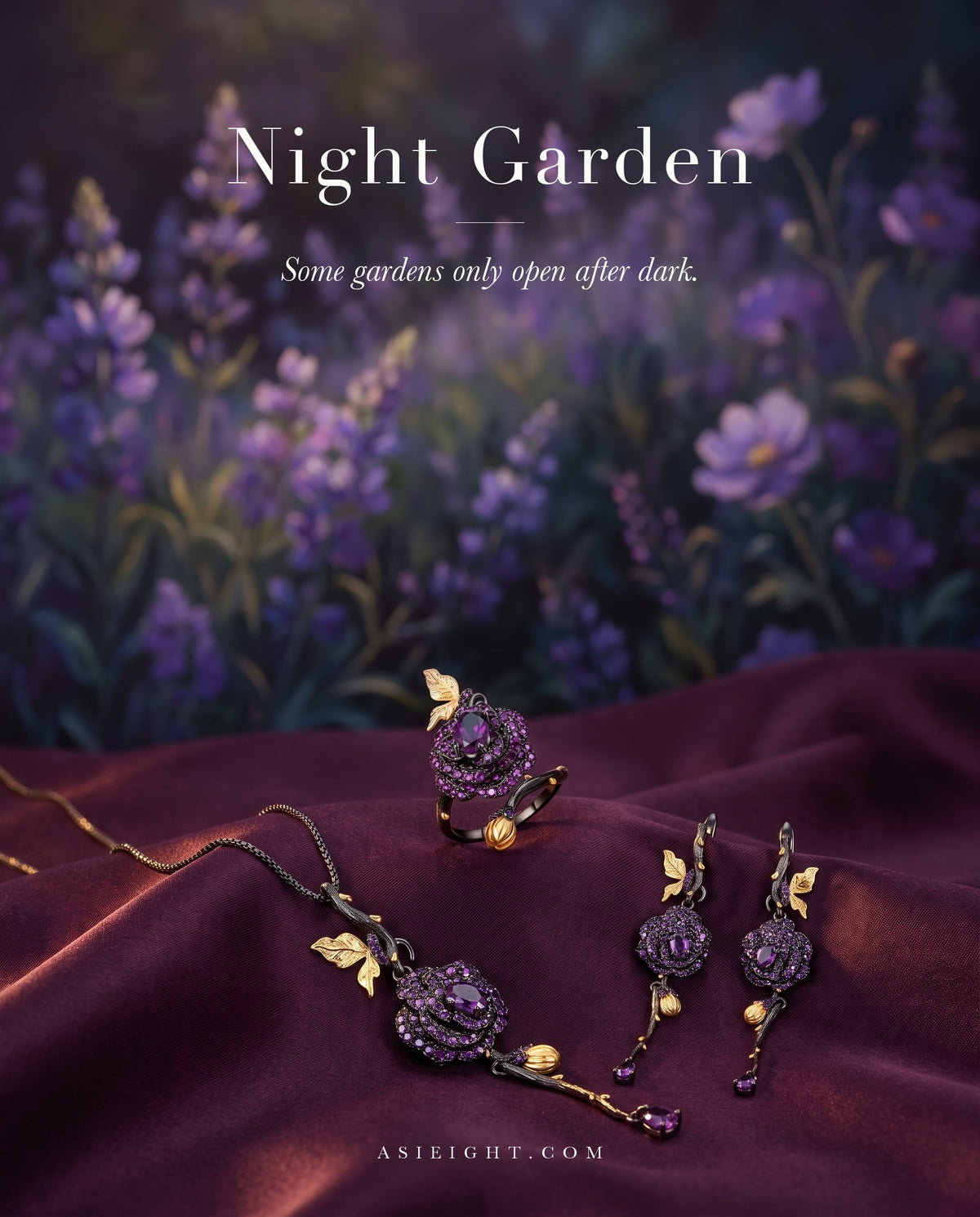 Night Garden — Amethyst Botanical Jewellery Set