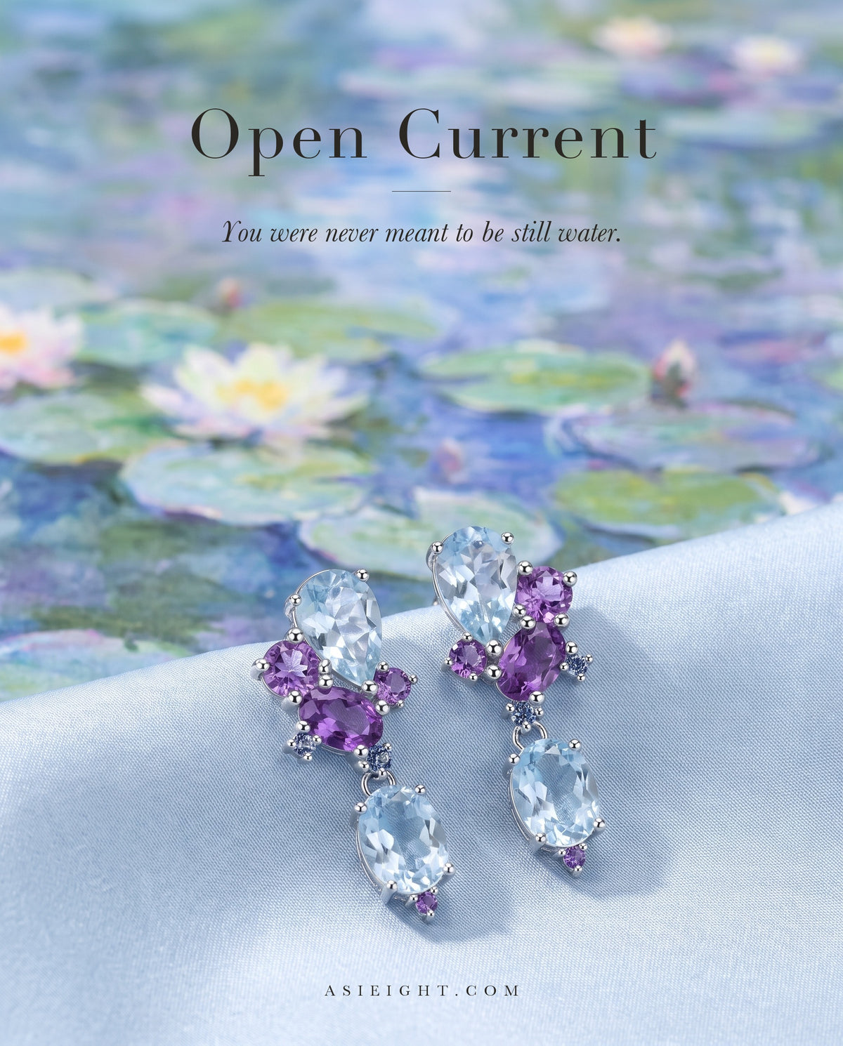 Open Current — Sky Blue Topaz & Amethyst Drop Earrings
