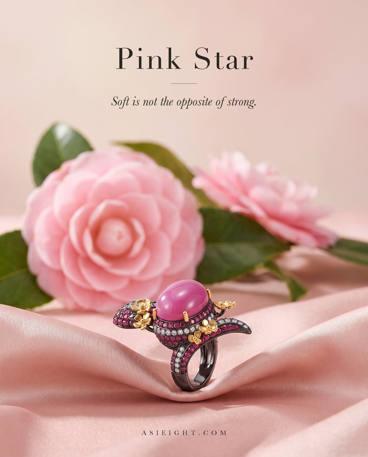 Pink Star — Lab-Grown Star Ruby Flower Ring