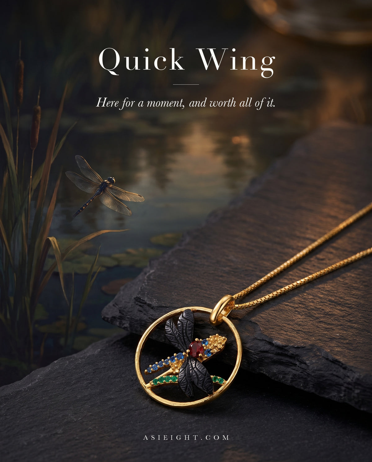 Quick Wing — Black Garnet Dragonfly Necklace