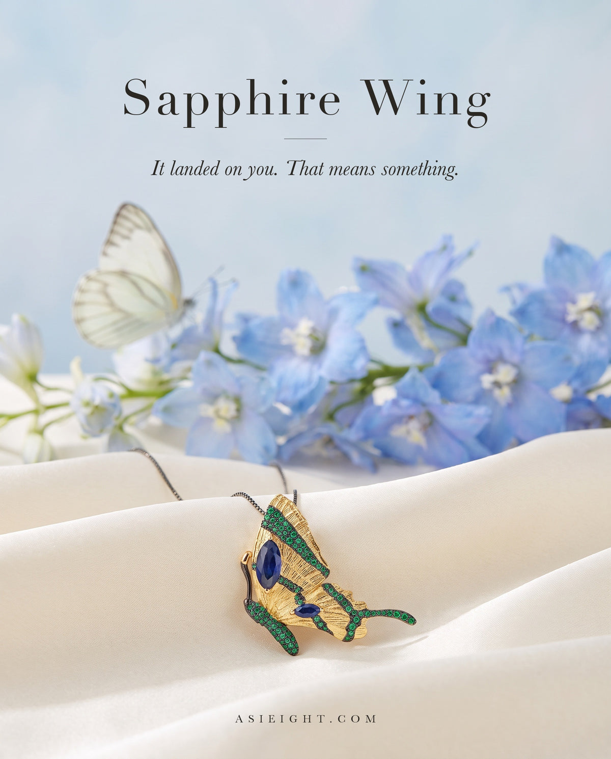 Sapphire Wing — Blue Sapphire Butterfly Necklace and Brooch