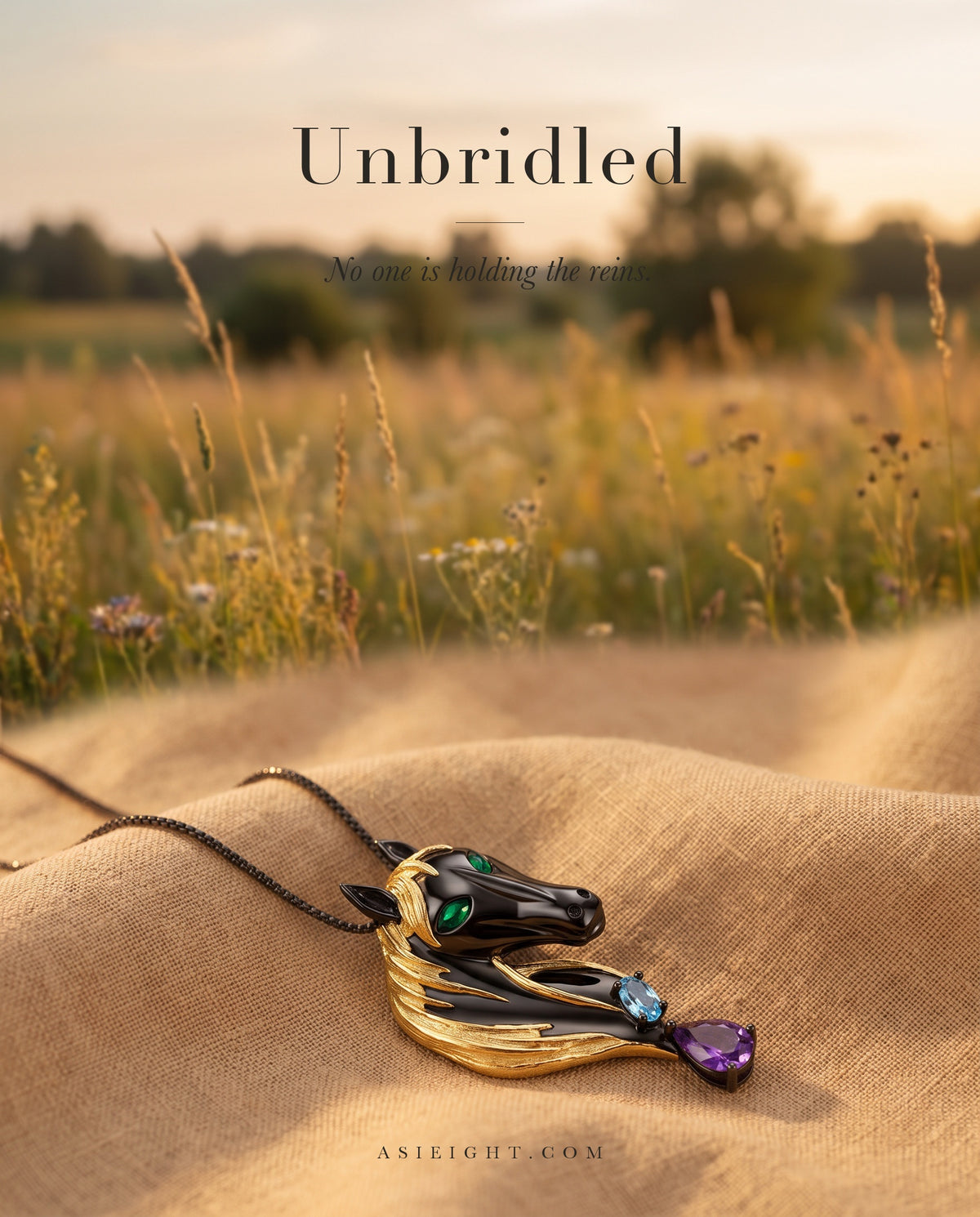 Unbridled — Amethyst & Blue Topaz Horse Necklace and Brooch