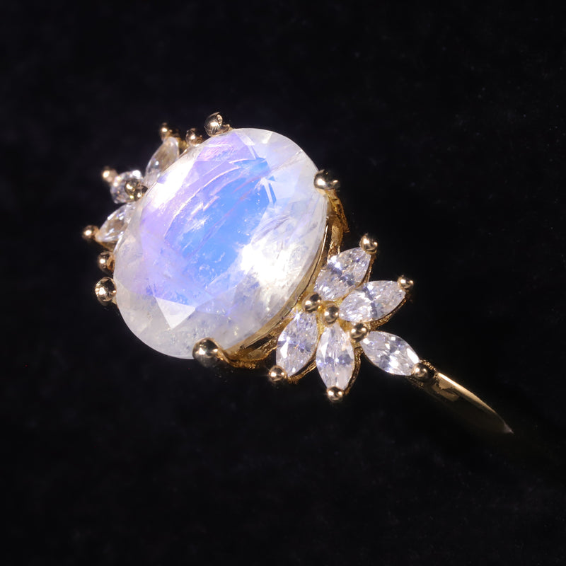 Rainbow moonstone ring in sterling silver